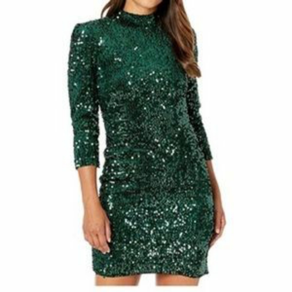 Donna Morgan green sequin mini dress NWOT
